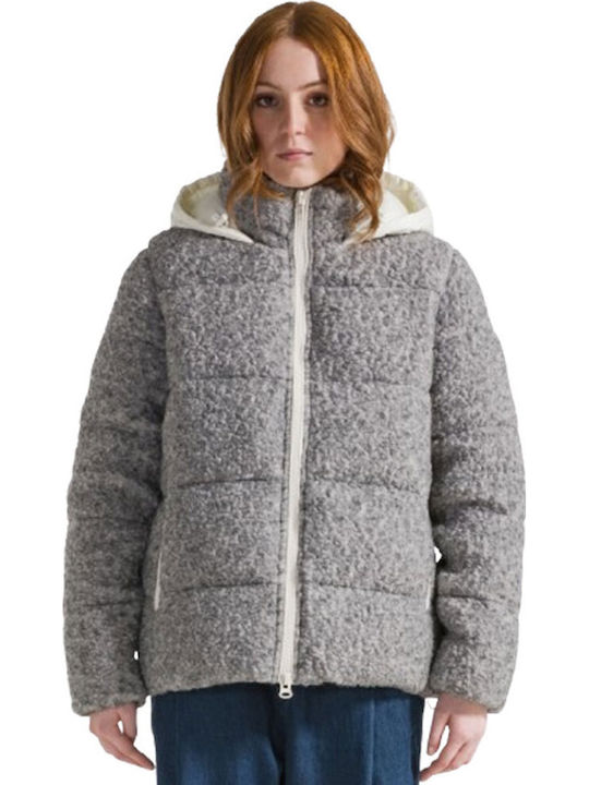 Μακρύ Γυναικείο Puffer Μπουφάν για Χειμώνα Grey Melange