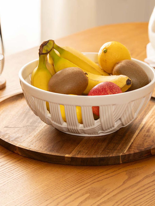 Fruit Bowl Ceramic White 25x25x10cm