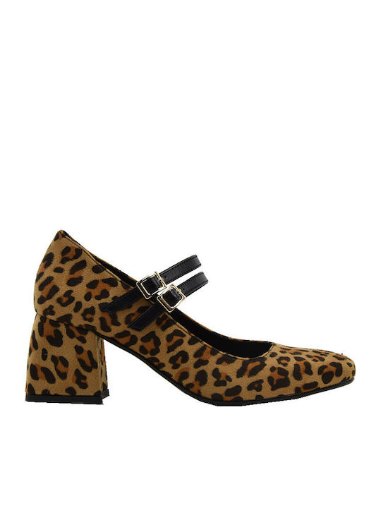 Suede Γόβες με Λουράκι Animal Print