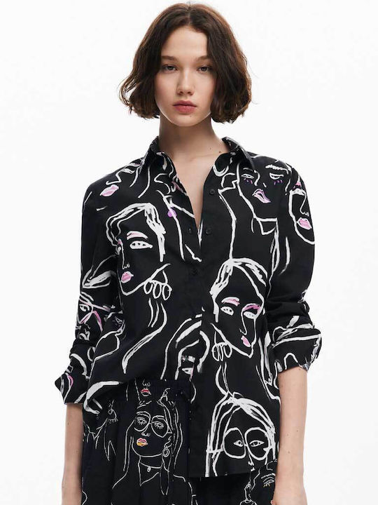 Desigual Дълъг ръкав Женска Риза Black Принт