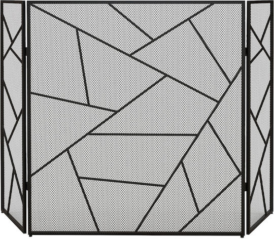 HomCom Metallic Fireplace Screen with Panels 135x85cm Black