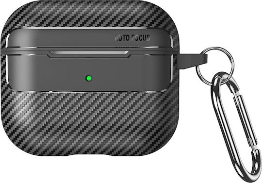 Techsuit Carbonfiber Θήκη Σιλικόνης με Γάντζο σε Μαύρο χρώμα για Apple AirPods 3