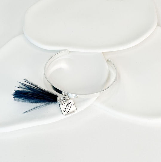 Taufzeugen Armbänder Mama Patentante Silber Blaue Federn Strasssteine