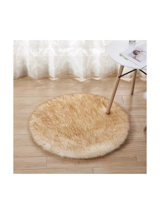 SpitiBazaar Αντιολισθητικό Χαλί Στρογγυλό Γούνινο Μπεζ Φ80cm