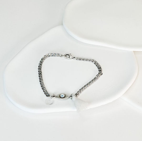 Taufpatin Armband Mutter Patentante Silber Weiß Quaste Böses Auge