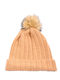 Pom Pom Beanie Γυναικείος Σκούφος με Rib Πλέξη σε Μπεζ χρώμα