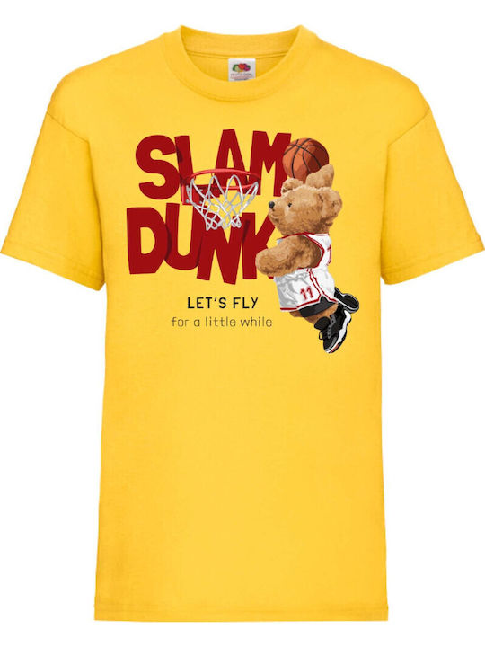 Детска тениска с щампа на сладко плюшено мече Tralala Нека полетим малко Slam Dunk Жълто