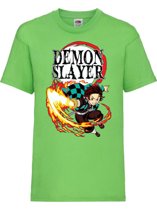 Tricou Copii Tralala Demon Slayer Tanjiro Kamado 03 Animație Japoneză Lime
