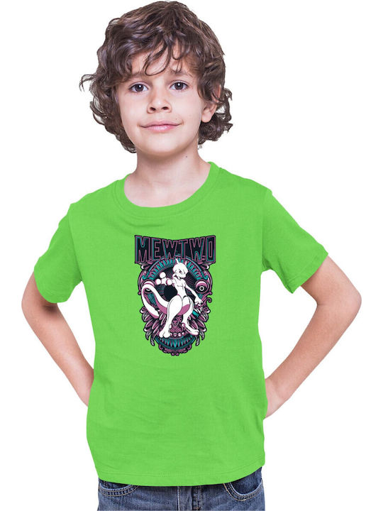 Kid T-shirt Japan Anime Manga Tralala Pokemon Mewtwo Lime