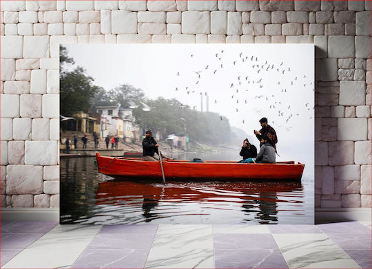 Painting Boat On Misty River 150x100