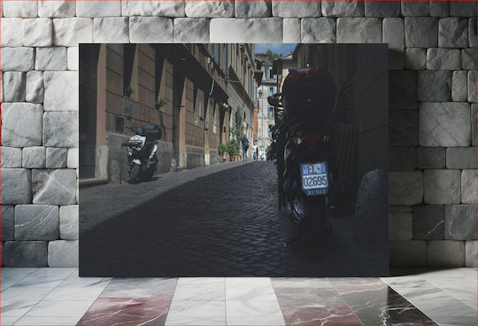 Πίνακας Motorcycles In A Cobbled Alley Μοτοσικλέτες Πλακόστρωτο Σοκάκι 150x100