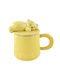 Ceramic Mug Lid Spoon Pufo Sleepy Bear Coffee Tea 320 Ml Yellow