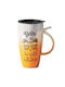 Tall Ceramic Mug with Lid Pufo Wild Beautiful Coffee Tea 450 ml