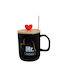 Keramiktasse Bamboo Deckel Pufo Mr Believe Kaffee Tee 340 ml Schwarze