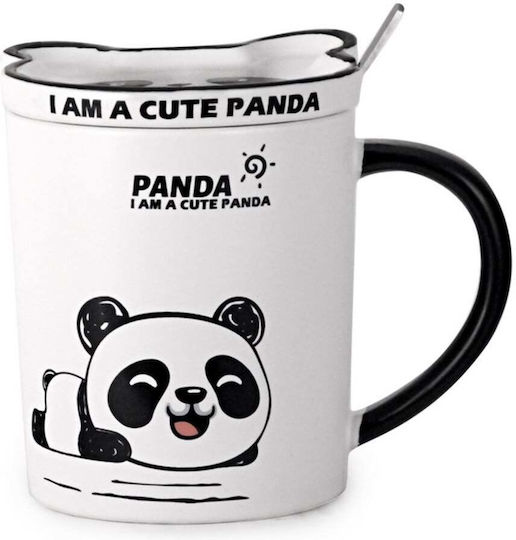 Ceramic Mug Lid Spoon Pufo Little Panda Coffee Tea 300 Ml