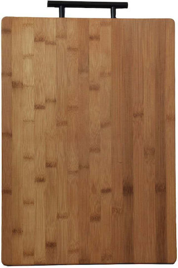 Premium Thick Bamboo Kitchen Chopping Board with Metal Handle in Brown 45 x 32 cm