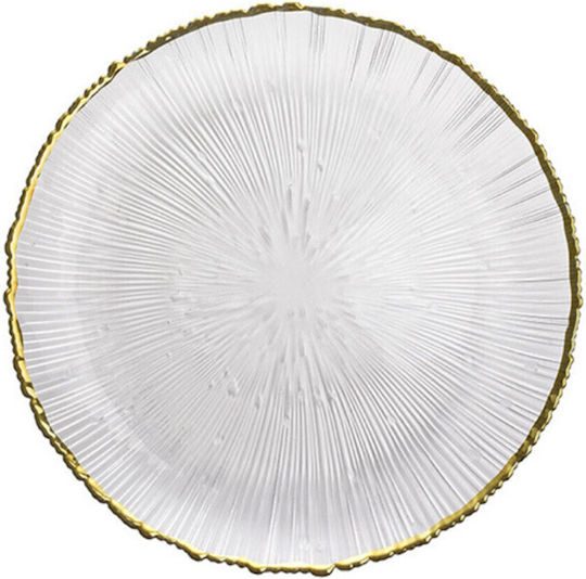 Large Glass Plate Pufo Elegant Gold Desserts Appetizers 33 Cm
