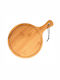 Round Bamboo Wooden Serving Platter with Handle for Food Appetizers and Pizza 38 cm Brown