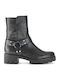 Leder Damen Biker-Stiefel Schwarz