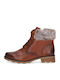 Leather Women's Ankle Boots with Fur Tabac Brown