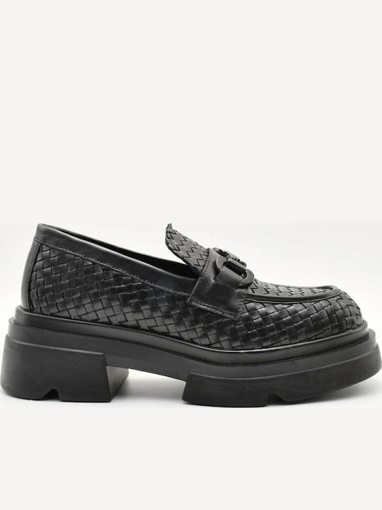 Δερμάτινα Γυναικεία Loafers σε Μαύρο Χρώμα