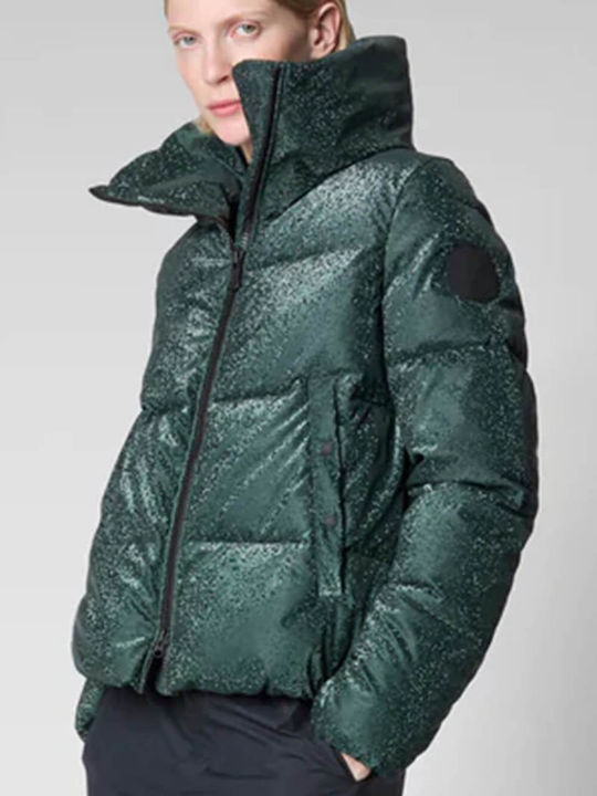Κοντό Γυναικείο Puffer Μπουφάν για Χειμώνα Dark Green