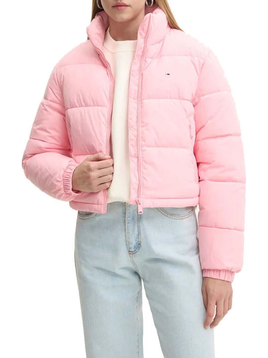 Tommy Hilfiger Women's Short Puffer Jacket for Winter Pink