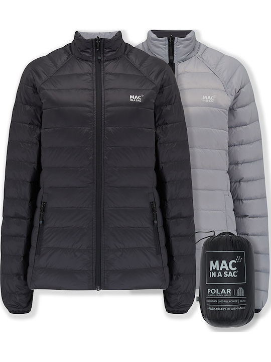 Kurzes Damenjacke Beidseitig Für Winter Schwarz, Kohle