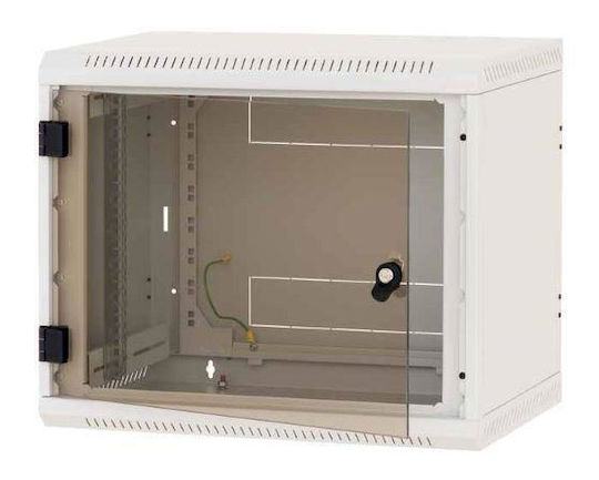 19 Inch Single Section Wall Mounted Rack Cabinet 12U 500mm Full Glass Doors IP30 Load Capacity 30kg Light Gray RAL7035