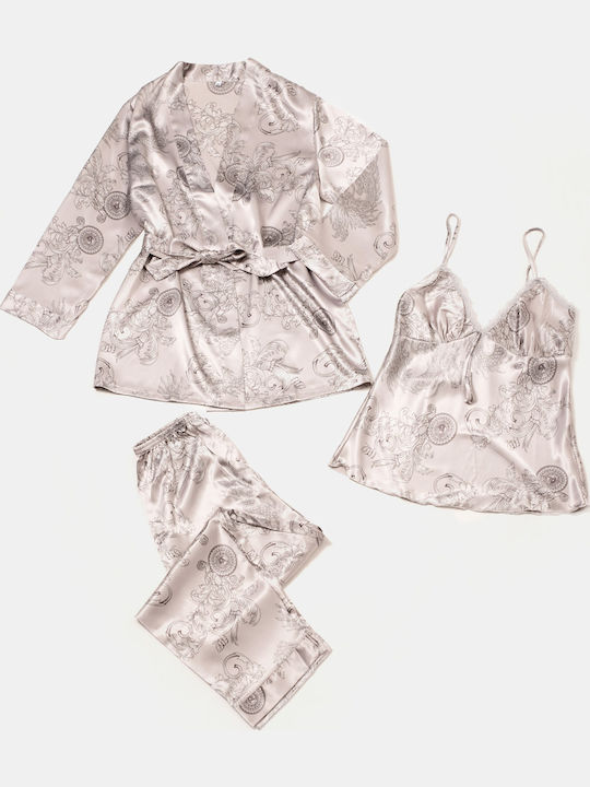 Rock Club Winter Women's Robe with Pajamas Gray