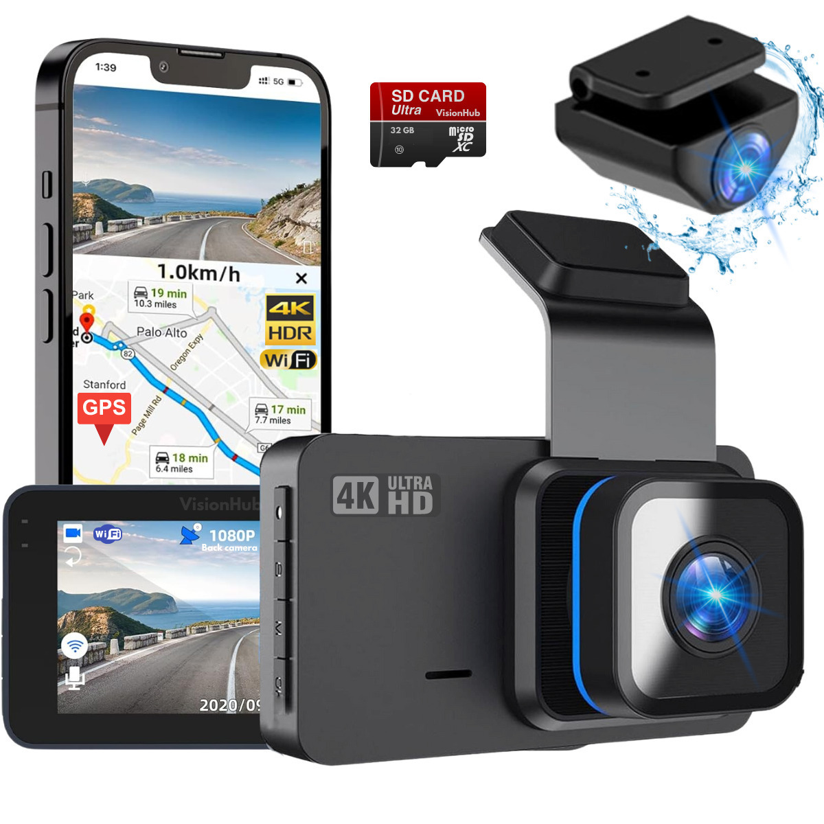 Dash Cam TECXERLLON RXZ-X6 Doppia 4K Anteriore/posteriore Con ADAS E GPS - Scheda 128GB Inclusa