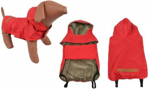 Woofmoda Кучешки палта Водоустойчиво Худи Червен с дължина на гръбчето 75 см.