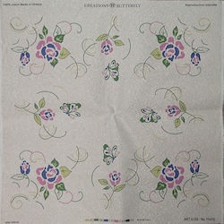 Petalouda Beige Embroidery 100x100cm Etamine Knossos Sunbeam Beige Gold, with Butterflies and Flowers