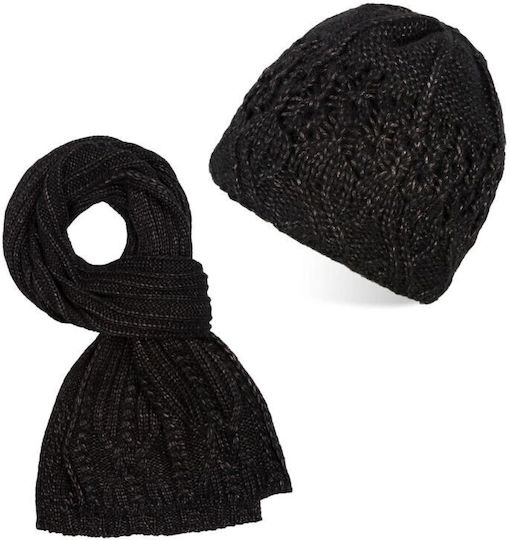 Set with Beanie Knitted in Black color
