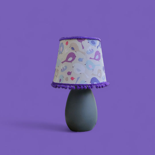 Oxygen Bird Ceramic Table Lamp for E27 Fitting with Purple Shade and Gray Base