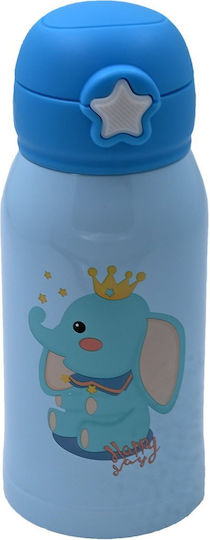 Sidirela Elephant Kids Water Bottle Thermos Stainless Steel with Straw Light Blue 460ml