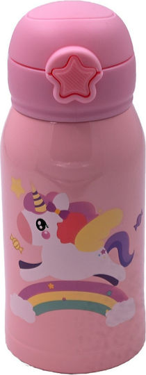 Sidirela Unicorn Stainless Steel Kids Water Bottle Unicorns Thermos with Straw Pink 460ml