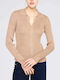 Women's Polo Blouse Long Sleeve Beige