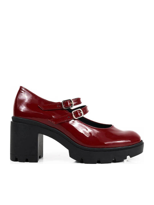 Mocasini din lac burgundy cu catarame decorative