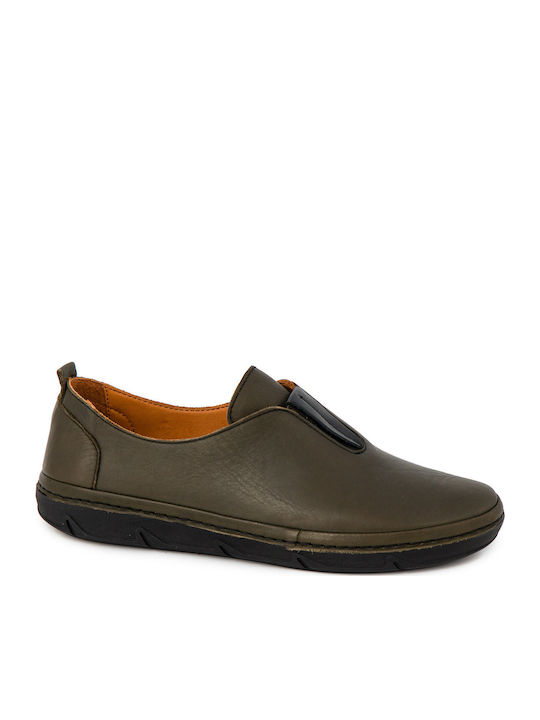 Boxer Damen Slip-On Leder Khaki