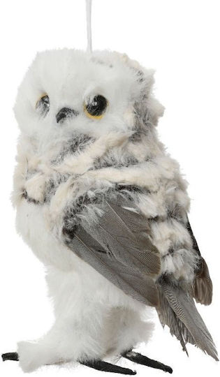 Decorative Hanging Owl Fur Looking Left White Grey 9x7x13cm