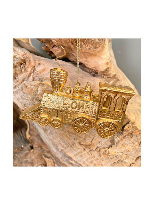 Hanging Ornament Train Plastic Gold