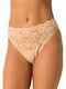 High-waisted Women's Slip with Lace Beige
