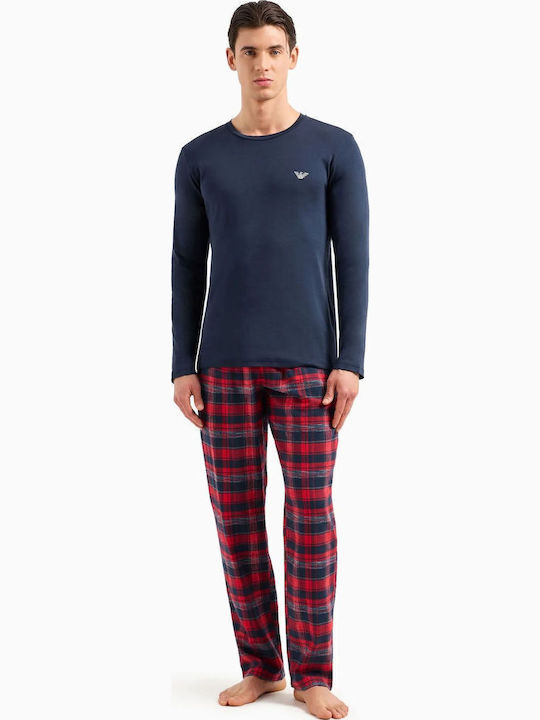 Emporio Armani Men's Winter Checked Pajamas Set Marine-check, Marine Red