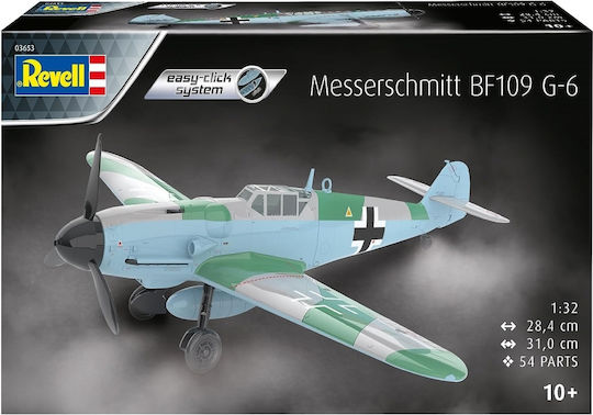Revell Model Kit Messerschmitt Bf109 G-6 Easy-click Modeling Figure 54 Pieces in Scale 1:32 with Glue and Paints 31x28.4cm.