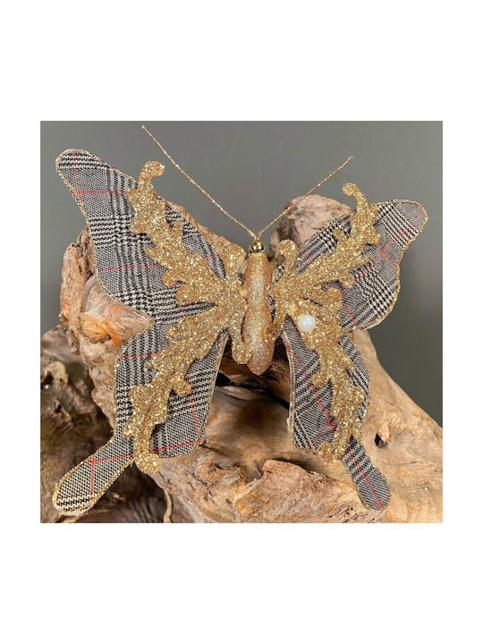 Hängendes Schmetterling Ornament Gold mit Glitzer 23x23cm