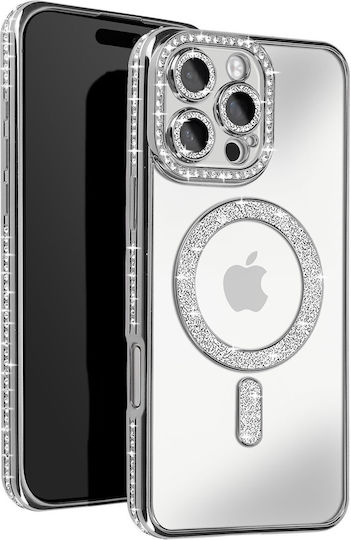Avizar Diamant Hülle iPhone 16 Pro Max Magsafe Kontur Strass Silber