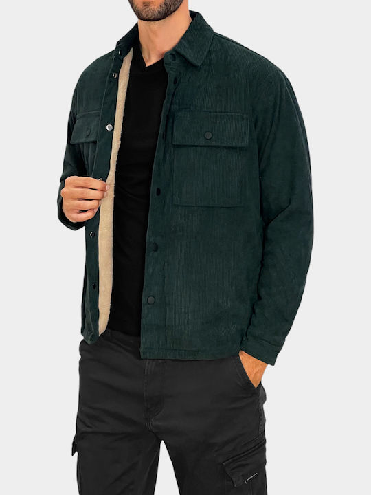 3Guys Catifea Raiata Overshirt Verde Închis 3Guys Catifea Raiata Overshirt Verde Închis