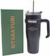 Becher mit Griff Thermosflasche Rostfreier Stahl 1.182lt WITH STAINLESS STRAW mit Stroh und Handgriff