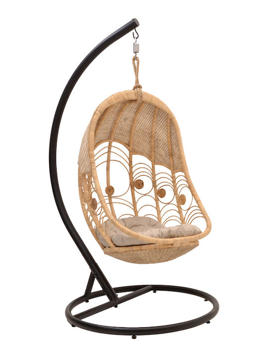 Labreone Garten & Veranda Schaukel mit Basis und Kissen Sessel Rattan Braun Belastbarkeit bis 120kg L82xB82xH200cm
